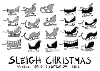Hand drawn sleigh christmas isolated. Vector sketch black and white background illustration icon doodle eps10