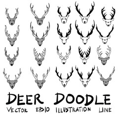 Hand drawn deer isolated. Vector sketch black and white background illustration icon doodle eps10