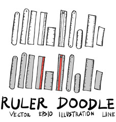 Hand drawn ruler isolated. Vector sketch black and white background illustration icon doodle eps10