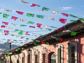 Colourful Street Festival Decoration with  Paper Flag  - San Cristobal, Mexico 