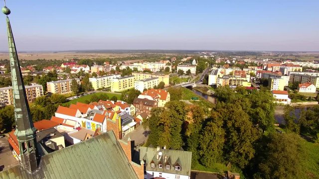 Aerial view of the Church of St. Saint Catherine of Alexandria in Braniewo, Poland