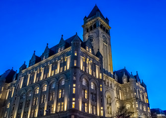 Fototapeta na wymiar Washington DC National Old Post Office Tower during blue hour at night