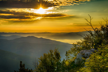 Fototapeta premium Colorful summer sunrise in the Tara mountains