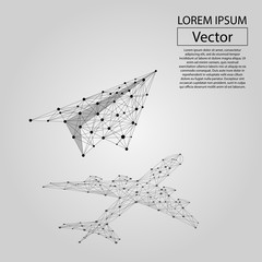 Abstract mash line and point origami plane with shadow in form of airliner. Vector business illustration. Polygonal low poly. Hided potential, motivation, business goal and personal growth concept.  © Brazhyk