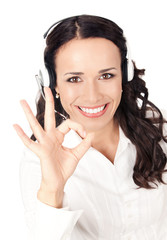 Support operator with okay gesture, on white