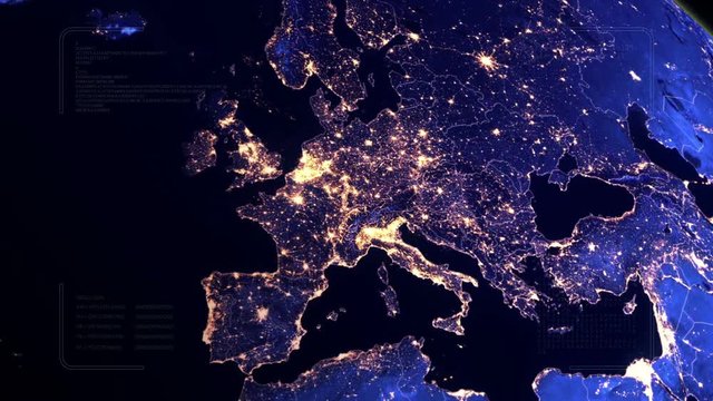 Paris France Planet Earth intro.Flight to South Africa .HUD with digital data code.Futuristic cosmic opener. Good for headline news, TV show and techno advertisement. Tech background.