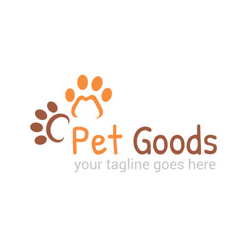 Vector logo template for pet shop,  veterinary clinic. Creative idea for animal feed. Illustration of traces of dogs and cats. EPS10.