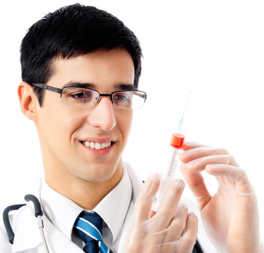 Doctor with syringe, isolated