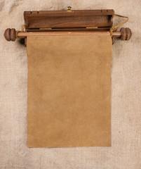 Blank parchment manuscript in  wooden case
