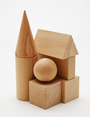 wooden geometric shapes  on a white
