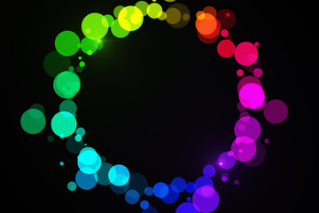 Circle of multi-colored particles on a black background copy space 3d illustration