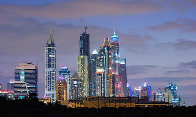 Dubai Marina at night. United Arab Emirates