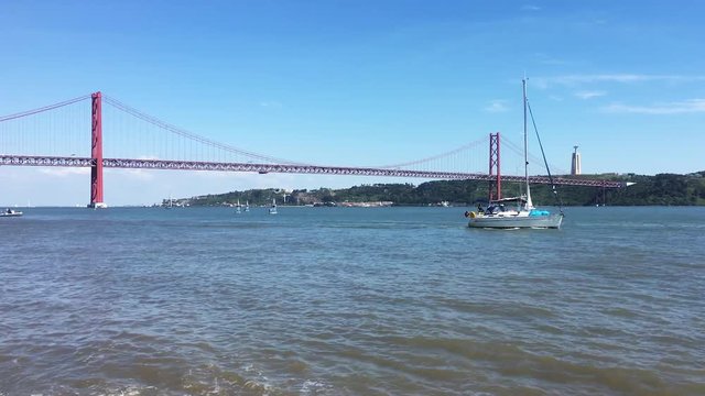 Tagus River On Sunny Day, Lisbon Famous Landmarks. Lisbon is the capital and the largest city of Portugal