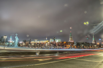 monument of Vladimir in Moscow at night