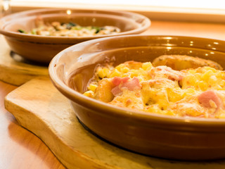 Potato wedges, bacon, and cheese dish
