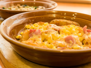 Potato wedges, bacon, and cheese dish