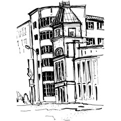 sketch of city buildings