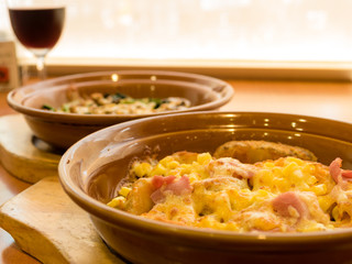 Potato wedges, bacon, and cheese dish