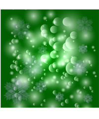 Green christmas background with snowflakes, christmas tree