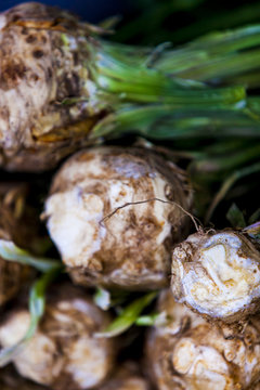 Fresh celery root with leaf