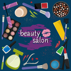design beauty salon template with cosmetics and makeup accessories