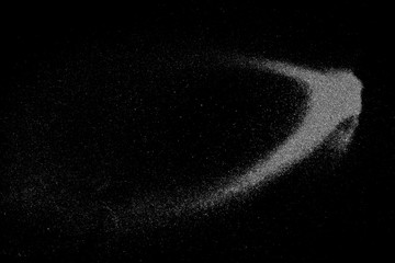 Powder explosion isolated on black background, abstract dust overlay texture, clipping path, top...