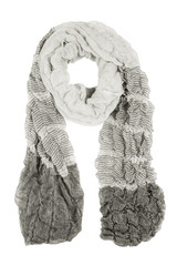 Grey wool scarf isolated on white background.
