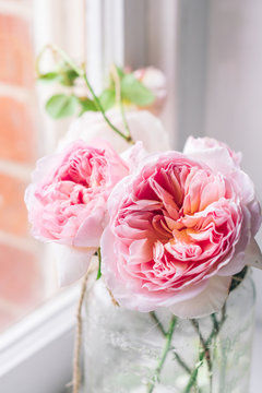 homegrown roses in a mason jar
