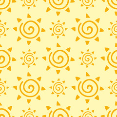 Hand drawn yellow sun planet seamless pattern background star vector illustration