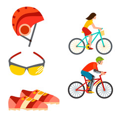Fototapeta premium Active casual transportation accessories biking sport equipment lifestyle cycling flat vector bicycle equipment illustration.