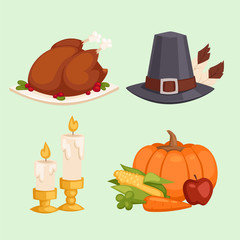 Happy Thanksgiving Day icons vector set for family celebration