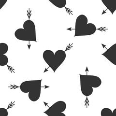 Amour symbol with heart and arrow icon seamless pattern on white background. Love sign. Valentines symbol. Flat design. Vector Illustration