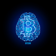 Crypto currency bitcoin on brain background on black background. Vector illustration. Use for logos, print products, page and web decor or other design.