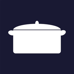Vector image of the pot for cooking. Vector white icon on dark blue background.