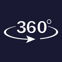 Vector image turn sign 360 degrees.Vector white icon on dark blue background.