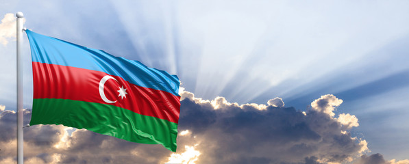 Azerbaijan flag on blue sky. 3d illustration