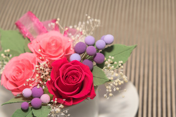 A Gift of Preservrd Flower and Clay Flower Arrangement, Pink and Red Roses