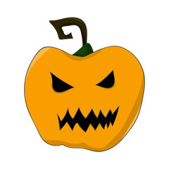 image of an orange pumpkin with a terrible mug in a cartoon style. illustration on a theme of halloween. vector illustration. hand drawing