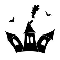 witch castle. a cartoon picture of Halloween. vector illustration. hand drawing