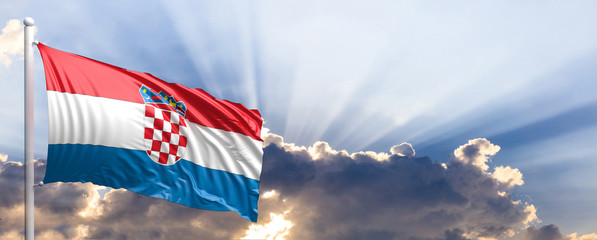 Croatia flag on blue sky. 3d illustration