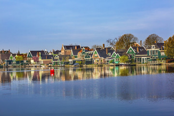 Fototapeta premium River Zaan Zaanse Schans Village Red Buoy Holland Netherlands