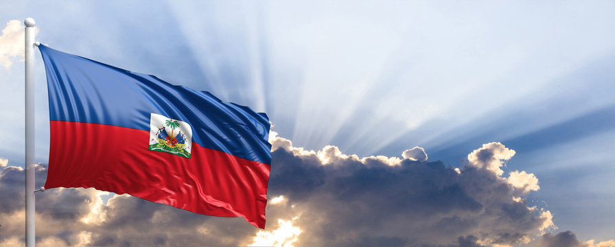 Haiti flag on blue sky. 3d illustration