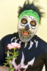 Frankenstein with flower is coming for Halloween party..