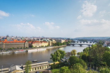 Fototapeta na wymiar Vltava river with a large number of bridges, Prague, Czech republic