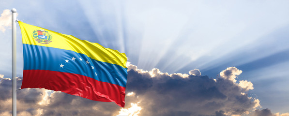 Venezuela flag on blue sky. 3d illustration