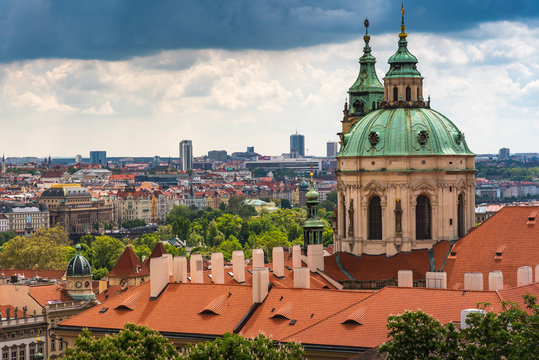 Cityscape of Prague in middle of the day with cloudy day