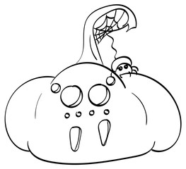 Spider sitting on a Jack-o-Lantern that is cut to look like a spider's face.