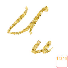 Gold rush. Gold alphabetic letter u. Vector gold alphabet. Font with golden glitter. Letter 