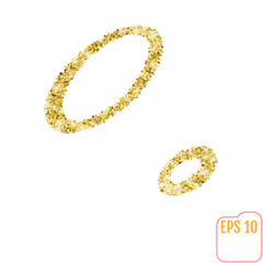 Gold rush. Gold alphabetic letter o. Vector gold alphabet. Font with golden glitter. Letter "o" on white background.
