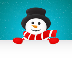 Cheerful snowman - concept of poster with copyspace. Vector.